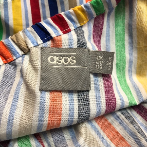 ASOS Women’s Dress One Shoulder Double Ruffle Stripe Multicolor Column - Picture 6 of 10